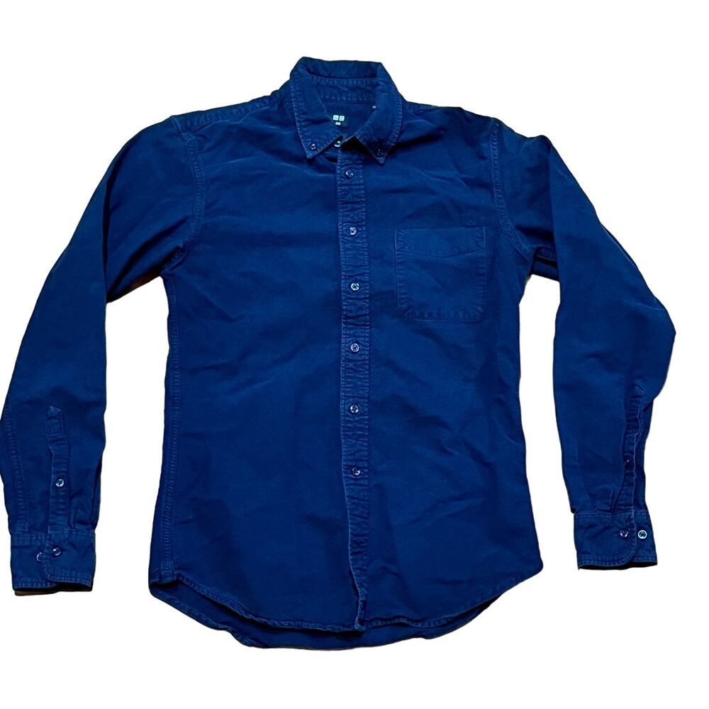 Uniqlo Slim Fit Button Down Shirt Top Women's XXS Navy Blue Cotton L/S